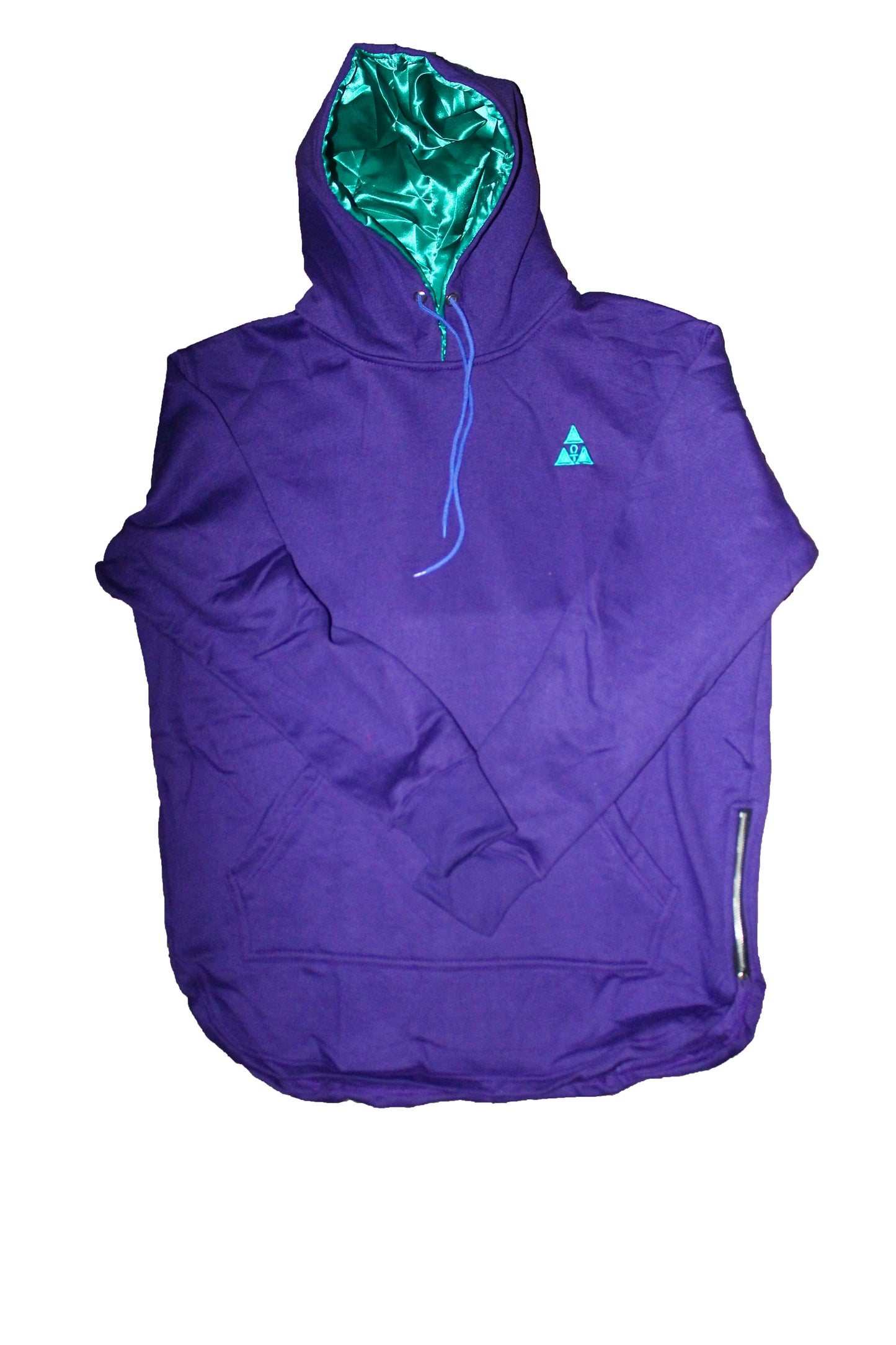 Extended Purple Hoodie with Teal Satin Lined Hood