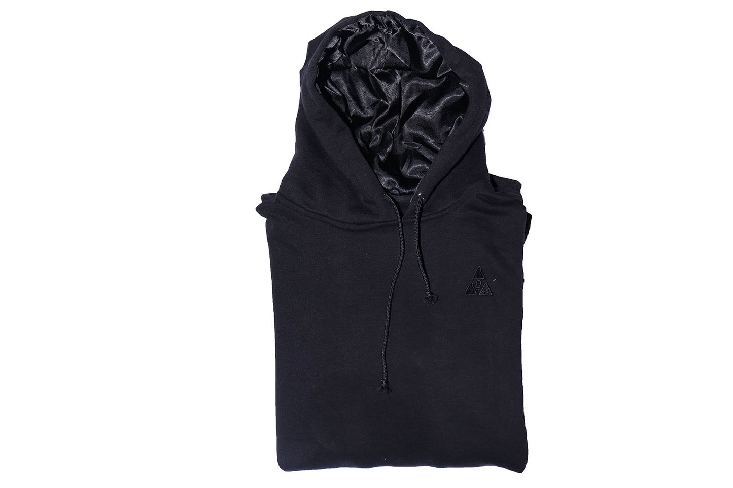 Extended Black Hoodie with Black Satin Lined Hood
