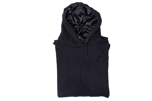 Extended Black Hoodie with Black Satin Lined Hood