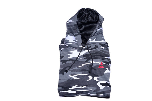 Extended Snow Camo Hoodie with Black Satin Lined Hood