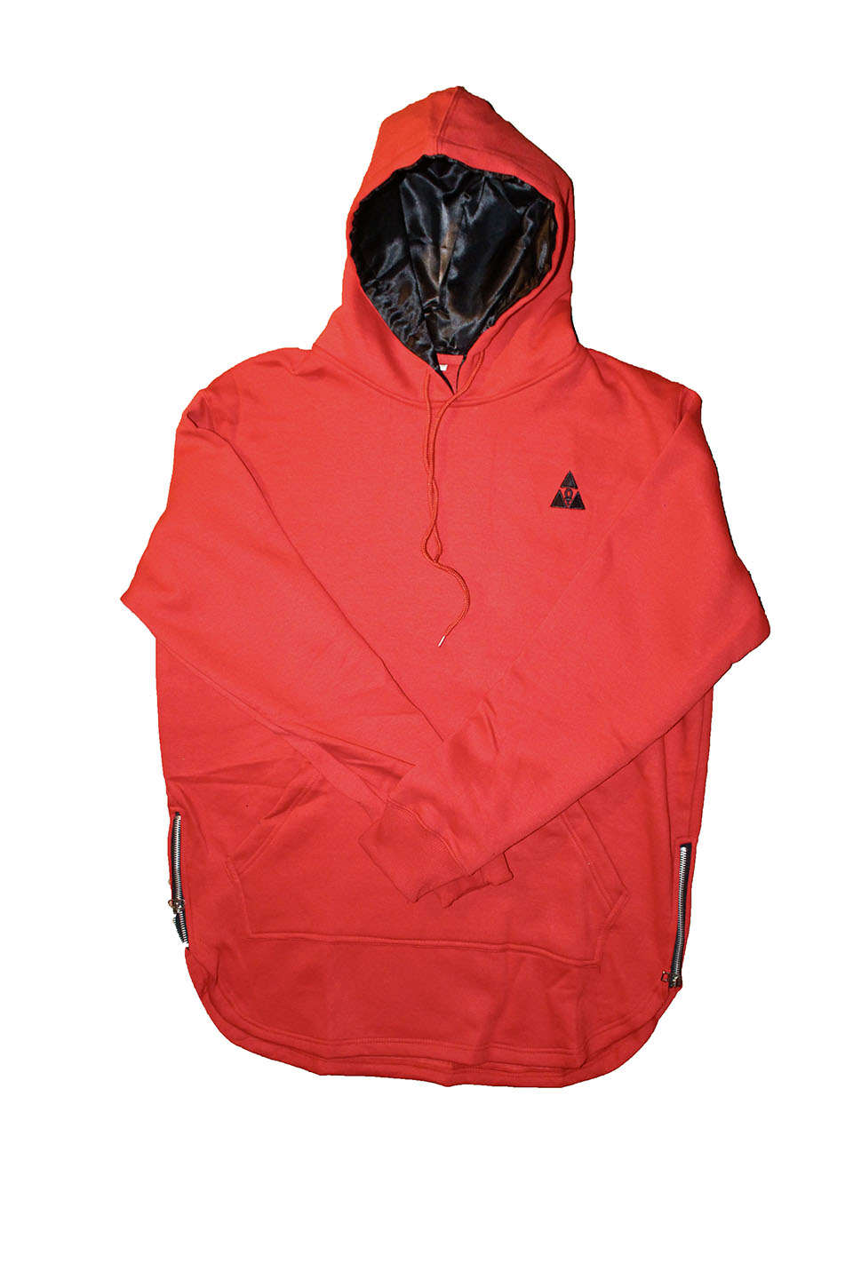Extended Red Hoodie with Black Satin Lined Hood