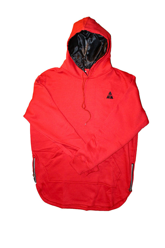 Extended Red Hoodie with Black Satin Lined Hood