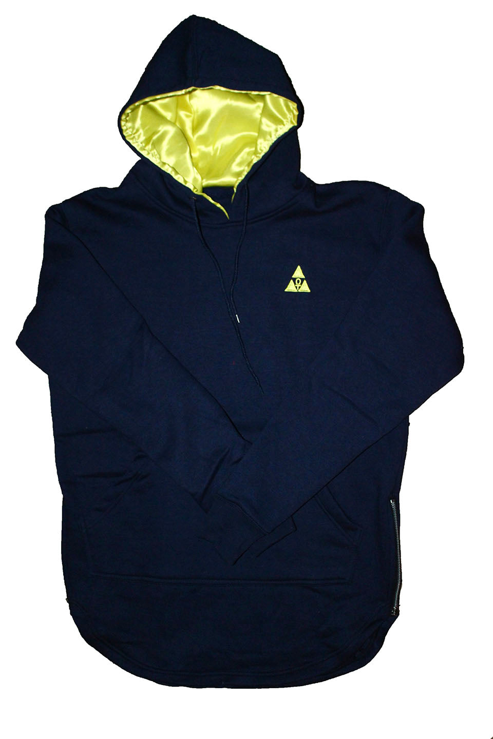 Extended Navy Hoodie with Yellow Satin Lined Hood