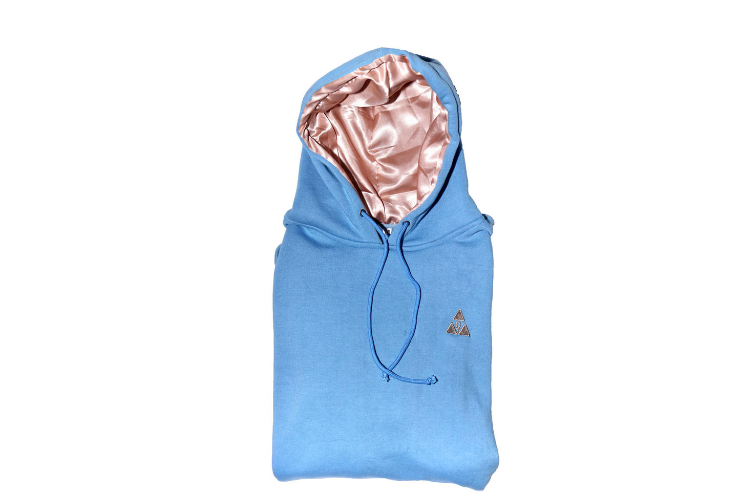 Extended Light Blue Hoodie with Creamy Pearl Satin Lined Hood