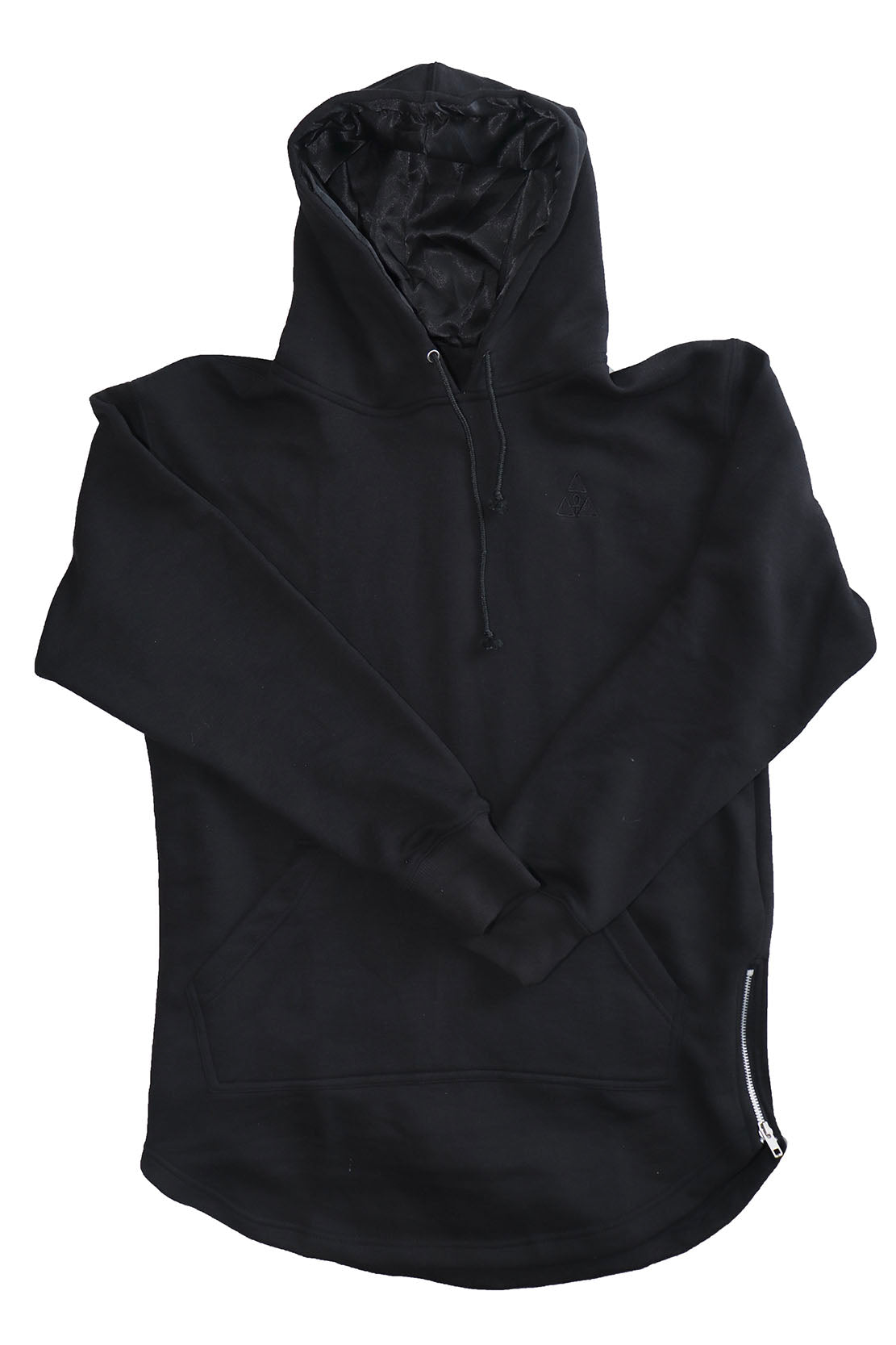 Extended Black Hoodie with Black Satin Lined Hood