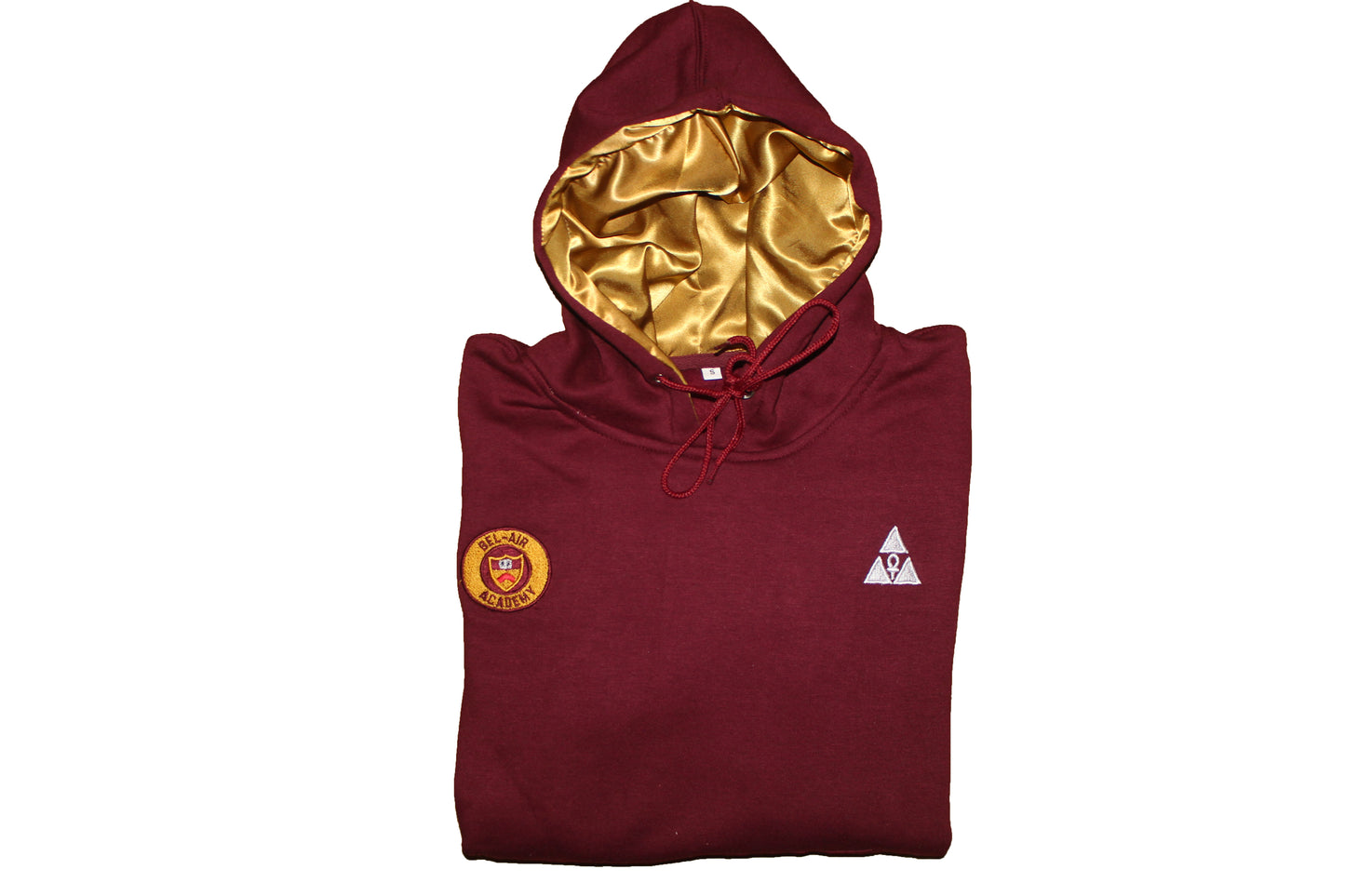 Extended Bel-Air Burgundy Hoodie with Gold Satin Lined Hoods