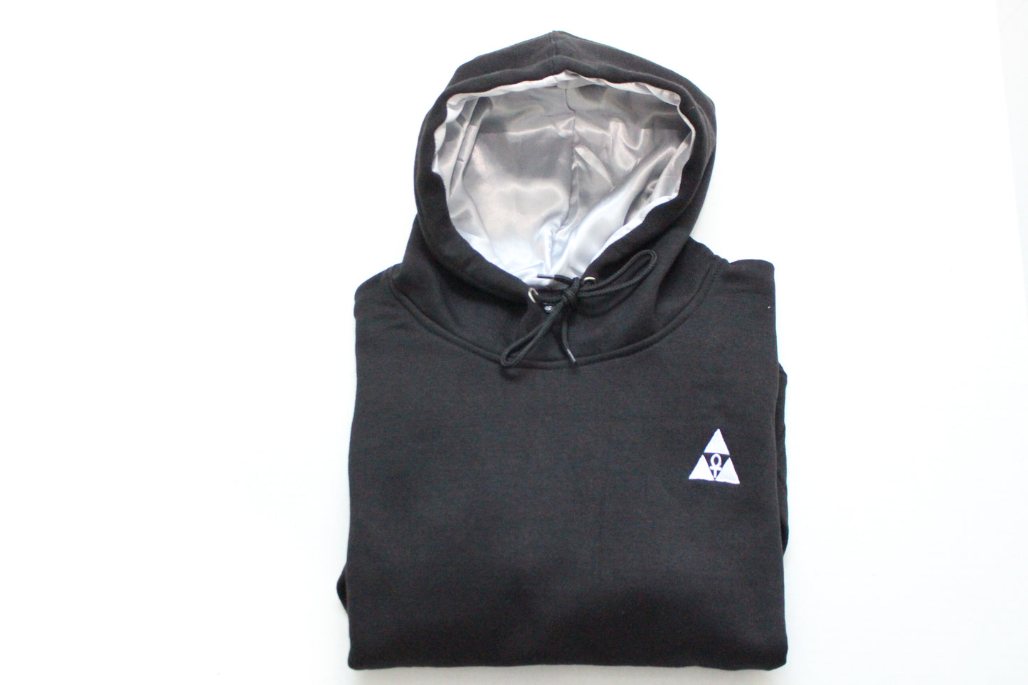 Unisex Black Hoodie with Gray Satin Lined Hood