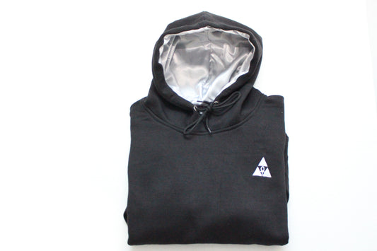 Unisex Black Hoodie with Gray Satin Lined Hood