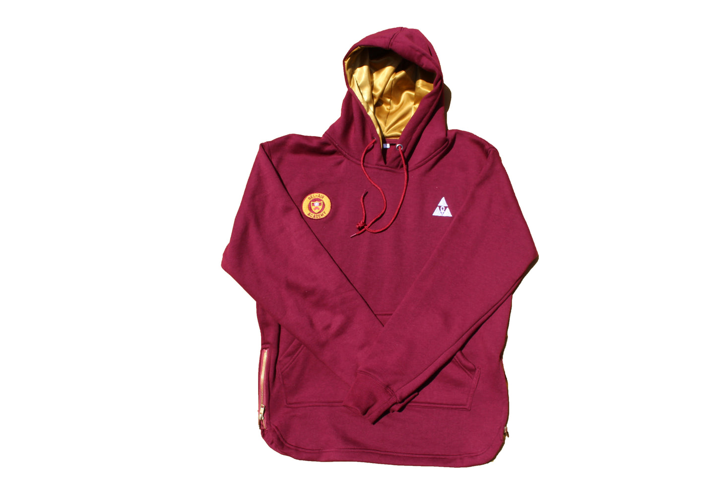 Extended Bel-Air Burgundy Hoodie with Gold Satin Lined Hoods