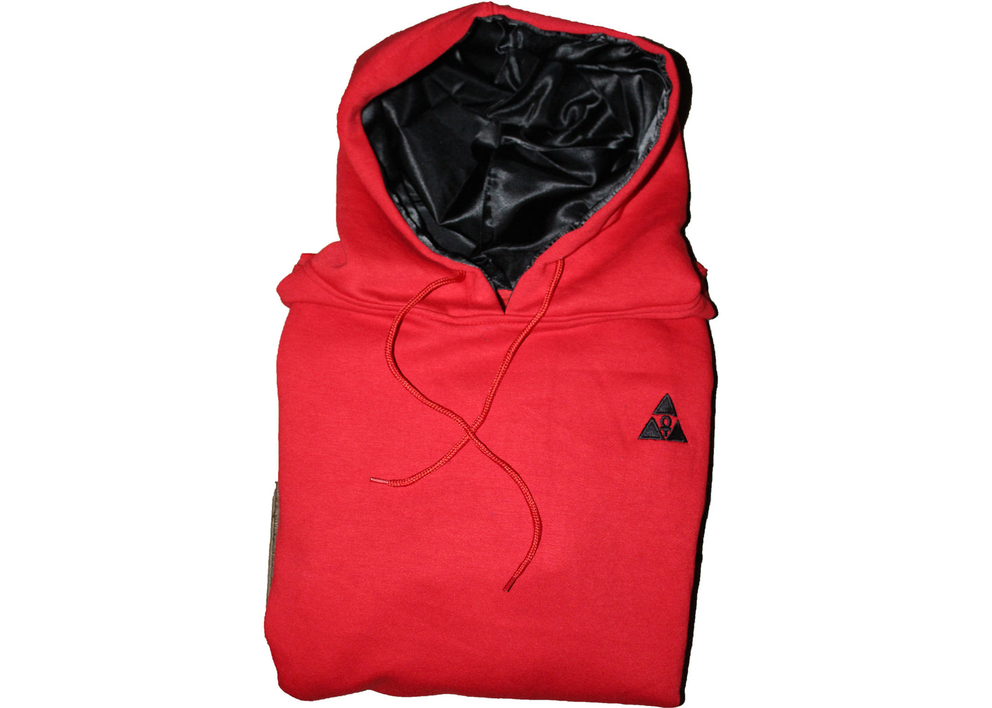 Extended Red Hoodie with Black Satin Lined Hood
