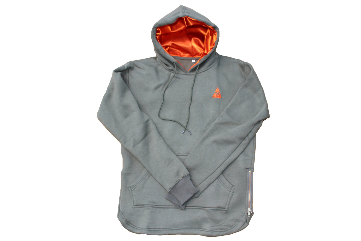 Extended Olive Hoodie with Orange Satin Lined Hoods