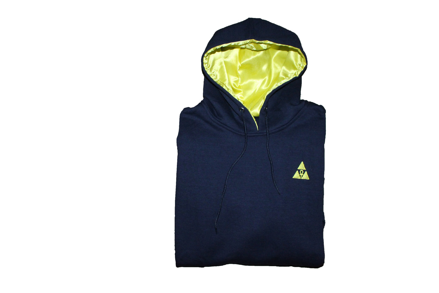 Extended Navy Hoodie with Yellow Satin Lined Hood