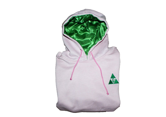 Extended Pink Hoodie with Green Satin Lined Hood