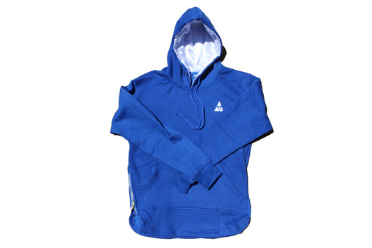 Extended Royal Blue Hoodie with White Satin Lined Hoods