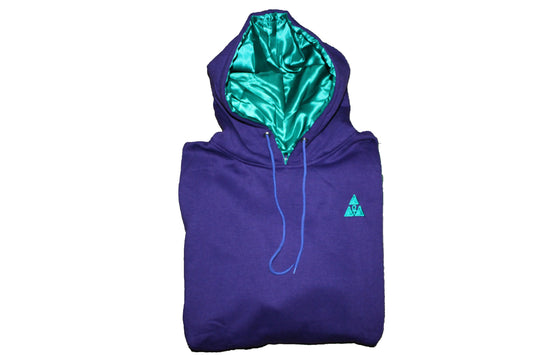 Extended Purple Hoodie with Teal Satin Lined Hood