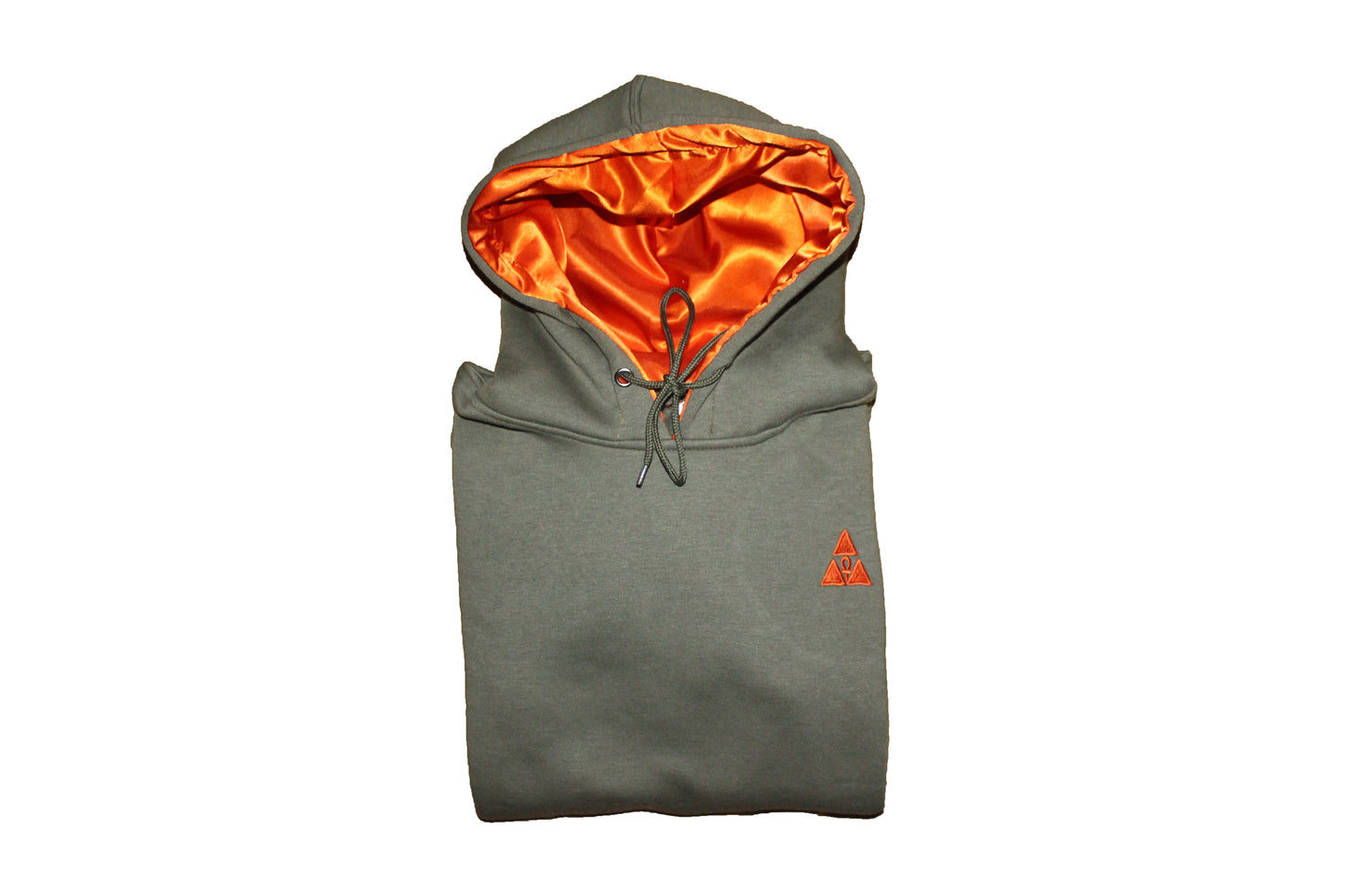 Extended Olive Hoodie with Orange Satin Lined Hoods